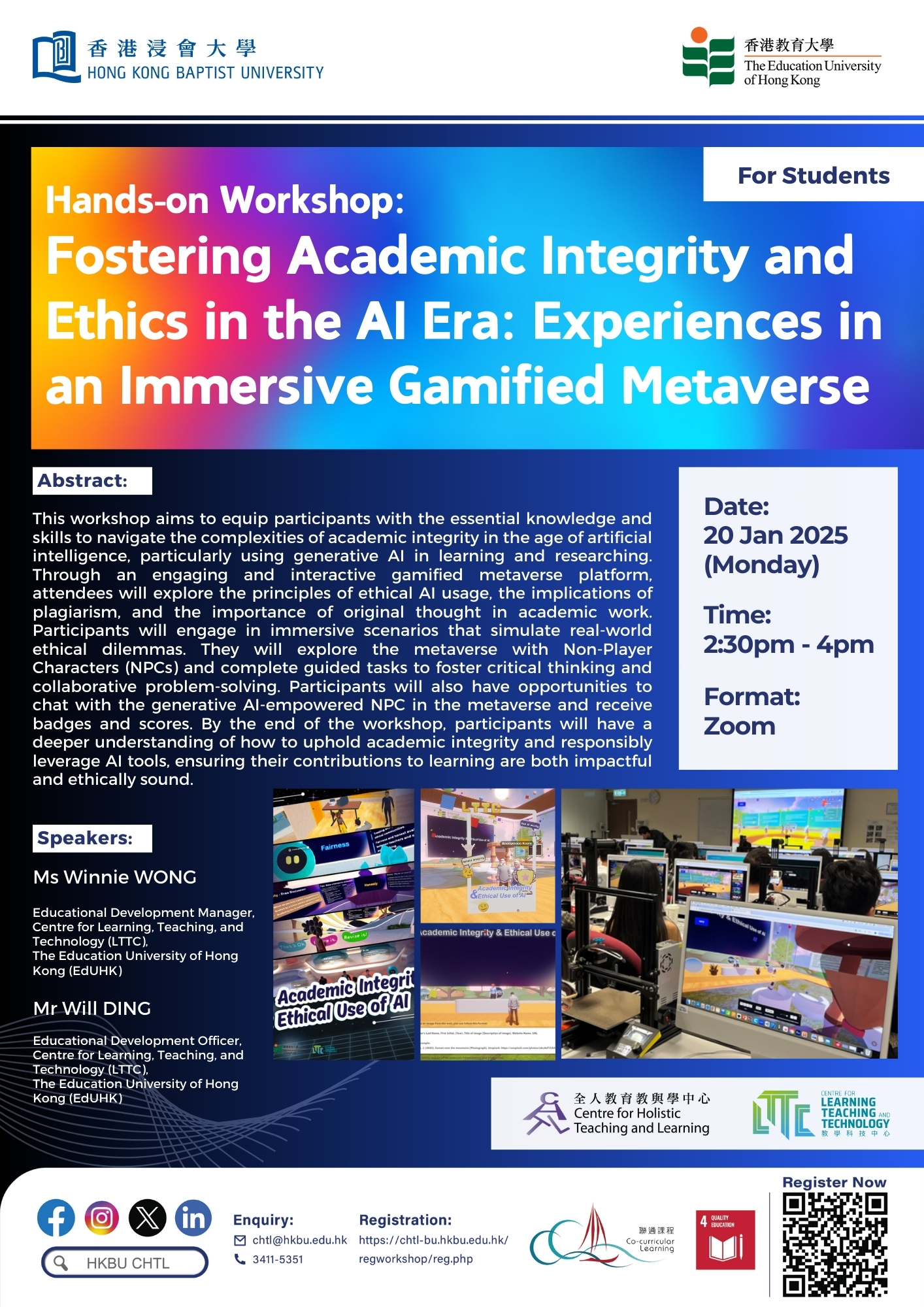 Hands-on Workshop: Fostering Academic Integrity and Ethics in the Al Era: Experiences in an Immersive Gamified Metaverse