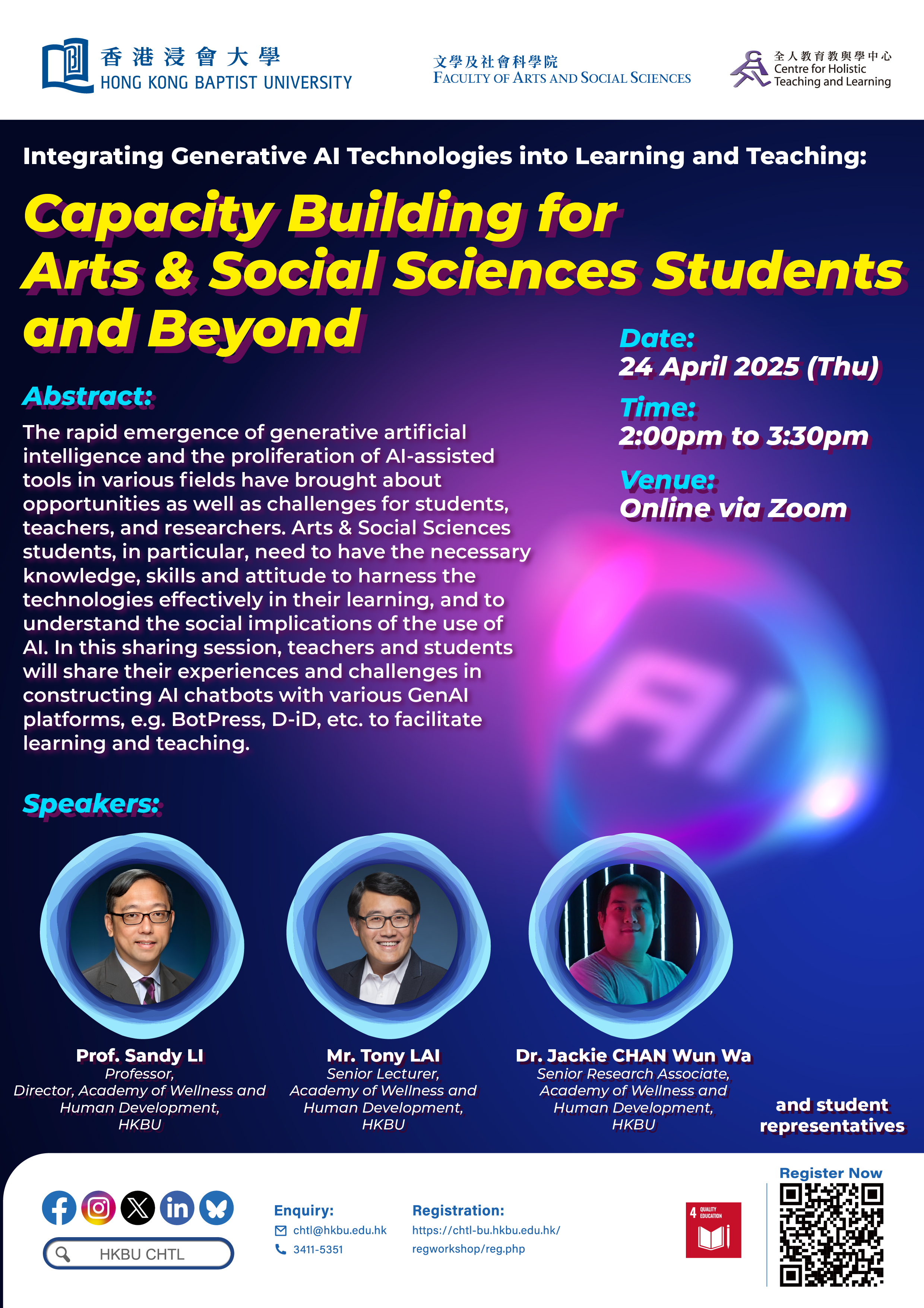 Integrating Generative AI Technologies into Learning and Teaching: Capacity Building for Arts & Social Sciences Students and Beyond